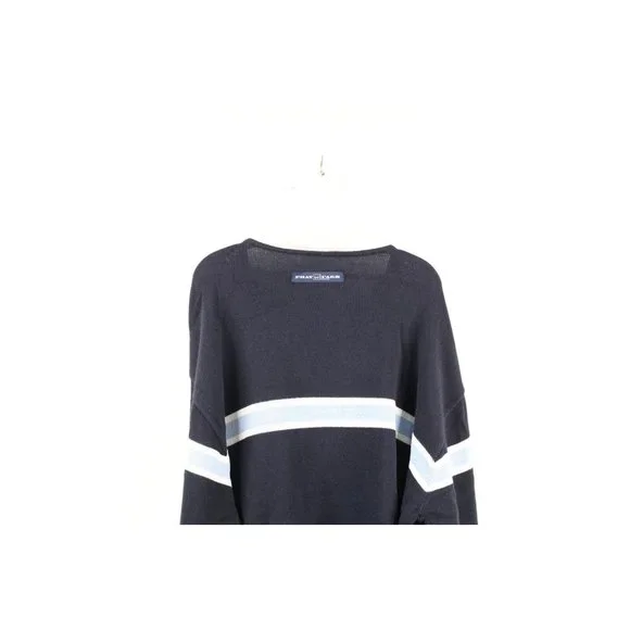 NOS Vintage Phat Farm Mens 3XL Striped Spell Out Script Marled Knit Sweater Navy